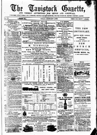 cover page of Tavistock Gazette published on February 2, 1872