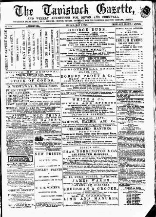 cover page of Tavistock Gazette published on May 2, 1873