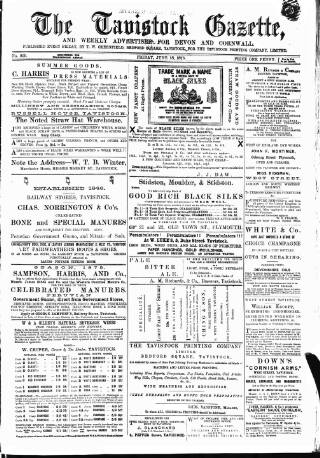 cover page of Tavistock Gazette published on June 18, 1875