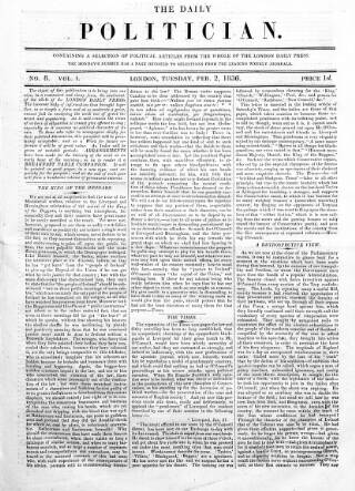 cover page of Daily Politician published on February 2, 1836