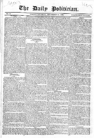 cover page of Daily Politician published on September 17, 1836