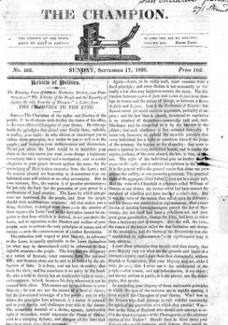 cover page of Champion (London) published on September 17, 1820
