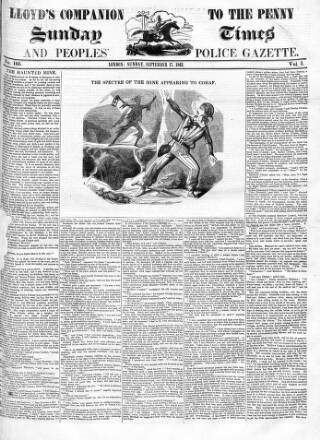 cover page of Lloyd's Companion to the Penny Sunday Times and Peoples' Police Gazette published on September 17, 1843