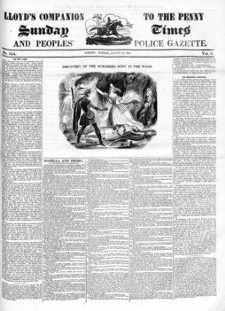cover page of Lloyd's Companion to the Penny Sunday Times and Peoples' Police Gazette published on August 18, 1844