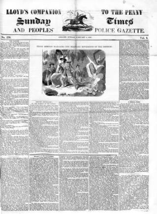 cover page of Lloyd's Companion to the Penny Sunday Times and Peoples' Police Gazette published on February 2, 1845