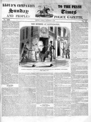 cover page of Lloyd's Companion to the Penny Sunday Times and Peoples' Police Gazette published on December 14, 1845