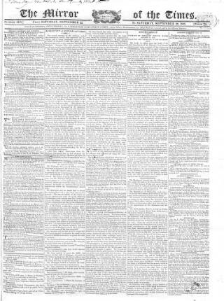 cover page of Mirror of the Times published on September 29, 1821