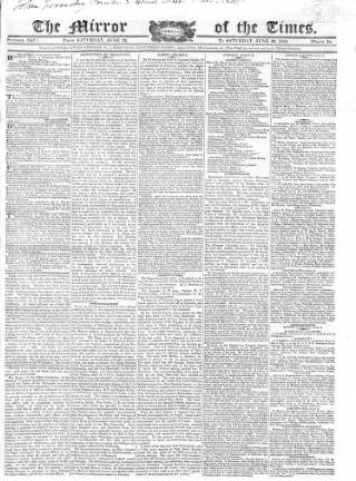 cover page of Mirror of the Times published on June 29, 1822