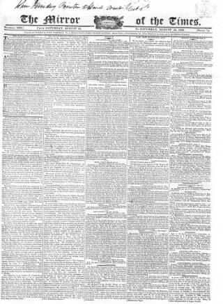 cover page of Mirror of the Times published on August 31, 1822