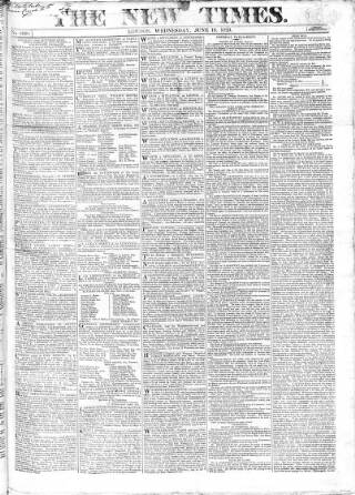 cover page of New Times (London) published on June 18, 1823
