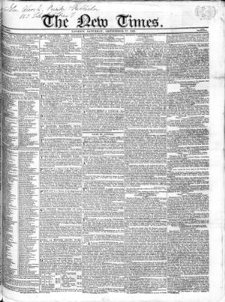 cover page of New Times (London) published on September 17, 1825