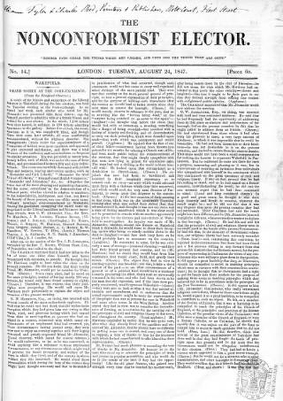cover page of Nonconformist Elector published on August 24, 1847