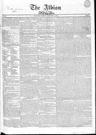 cover page of Albion and the Star published on February 2, 1833