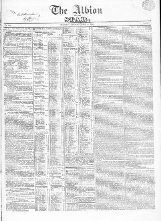 cover page of Albion and the Star published on June 18, 1833