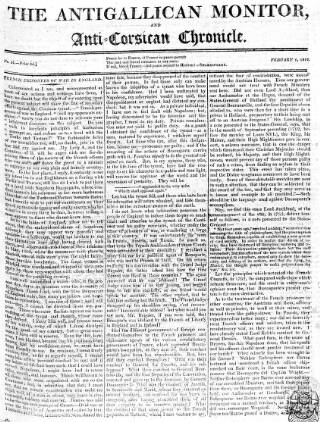 cover page of Anti-Gallican Monitor published on February 2, 1812