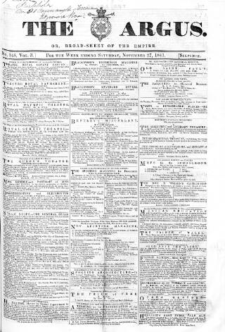 cover page of Argus, or, Broad-sheet of the Empire published on November 27, 1841