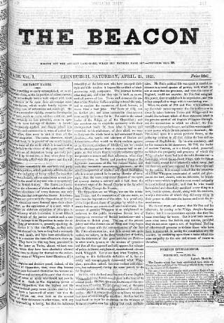 cover page of Beacon (Edinburgh) published on April 21, 1821