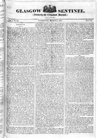 cover page of Glasgow Sentinel 1821 published on March 6, 1822