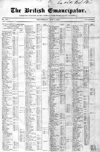 cover page of British Emancipator published on May 2, 1838