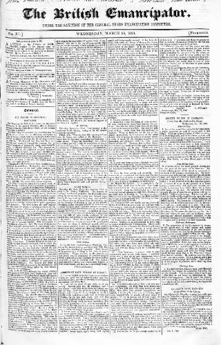 cover page of British Emancipator published on March 20, 1839