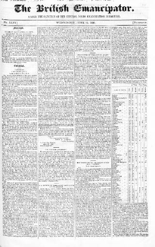 cover page of British Emancipator published on June 12, 1839