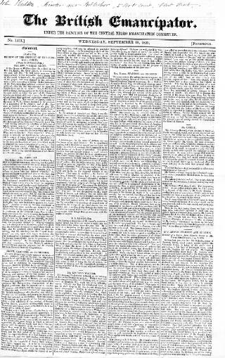 cover page of British Emancipator published on September 18, 1839