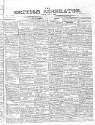 cover page of British Liberator published on June 9, 1833