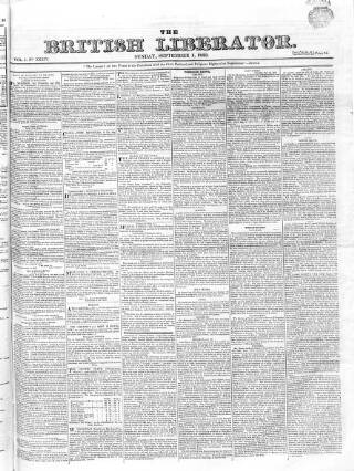 cover page of British Liberator published on September 1, 1833