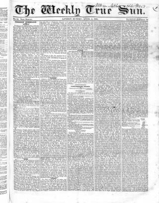 cover page of Weekly True Sun published on April 5, 1835