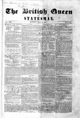 cover page of Weekly True Sun published on May 2, 1841