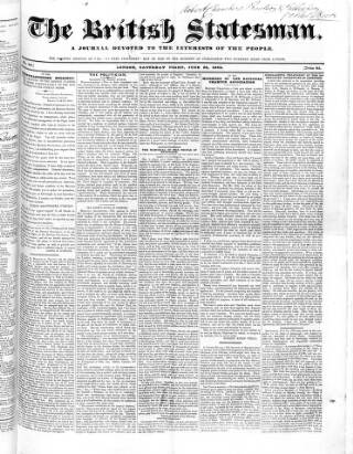 cover page of British Statesman published on June 25, 1842