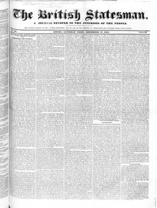 cover page of British Statesman published on September 17, 1842