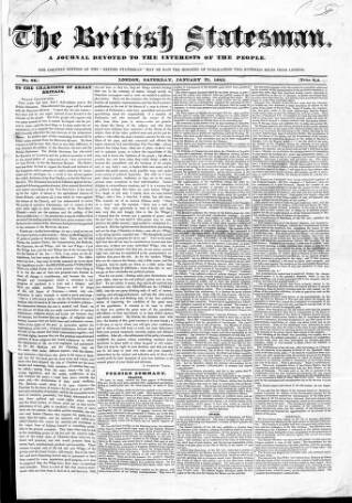 cover page of British Statesman published on January 21, 1843