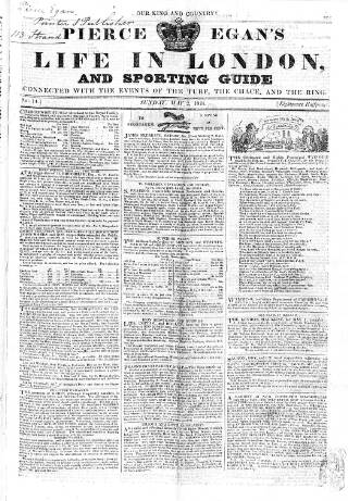 cover page of Pierce Egan's Life in London, and Sporting Guide published on May 2, 1824