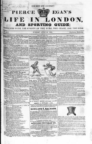 cover page of Pierce Egan's Life in London, and Sporting Guide published on June 18, 1826