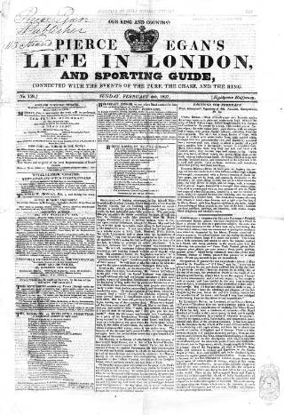 cover page of Pierce Egan's Life in London, and Sporting Guide published on February 4, 1827