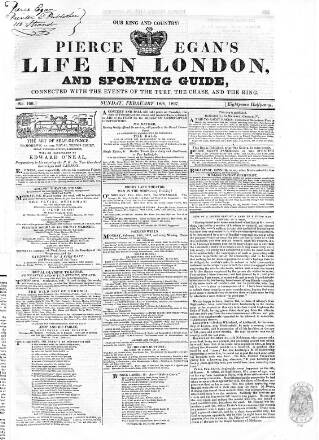 cover page of Pierce Egan's Life in London, and Sporting Guide published on February 18, 1827