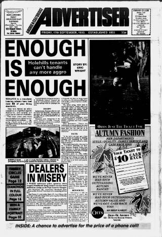 cover page of Airdrie & Coatbridge Advertiser published on September 17, 1993
