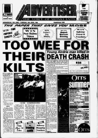 cover page of Airdrie & Coatbridge Advertiser published on June 18, 1996