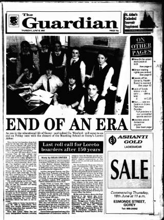 cover page of Enniscorthy Guardian published on June 18, 1992