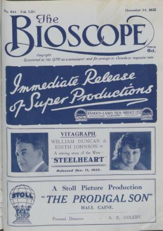 cover page of The Bioscope published on December 14, 1922