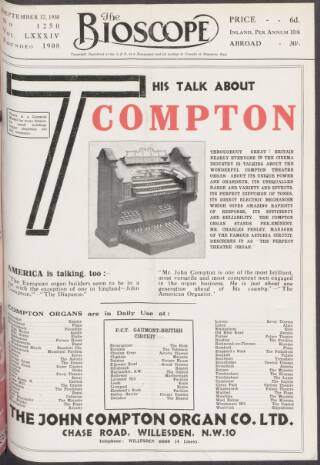 cover page of The Bioscope published on September 17, 1930