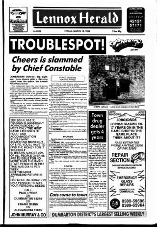 cover page of Lennox Herald published on March 19, 1993