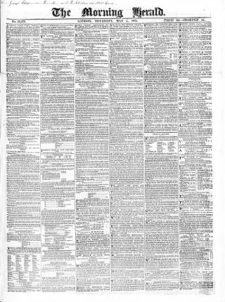 cover page of Morning Herald (London) published on May 4, 1865