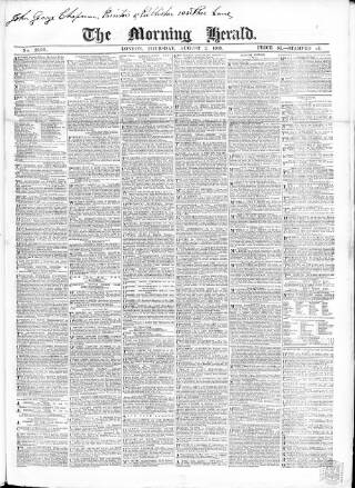 cover page of Morning Herald (London) published on August 2, 1866