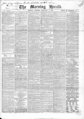 cover page of Morning Herald (London) published on February 2, 1869
