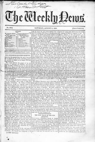 cover page of Douglas Jerrold's Weekly Newspaper published on August 3, 1850