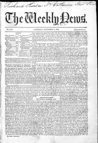 cover page of Douglas Jerrold's Weekly Newspaper published on November 2, 1850
