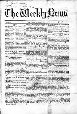 cover page of Douglas Jerrold's Weekly Newspaper published on April 26, 1851