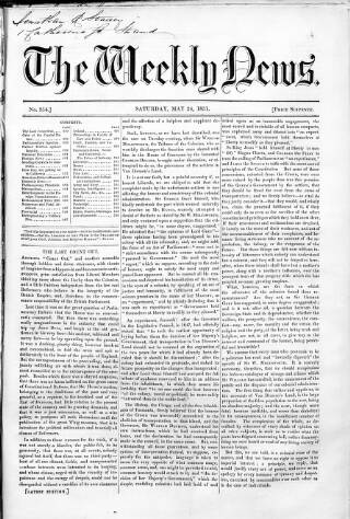 cover page of Douglas Jerrold's Weekly Newspaper published on May 24, 1851